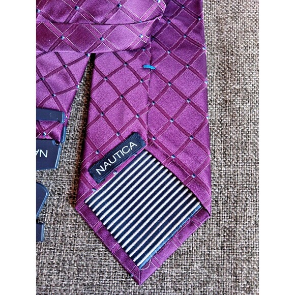 Tie 70s 80s 90s Y2K Mens New Nautica Silk Purple Check 3.25 Wide 59 Long - Picture 3 of 5